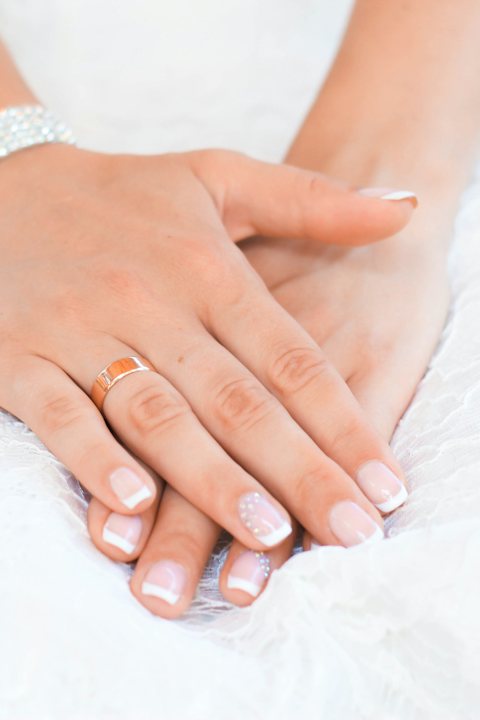 Classic nude French-style manicure